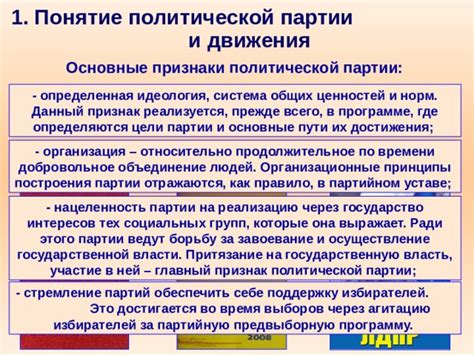 Основные признаки политической партии