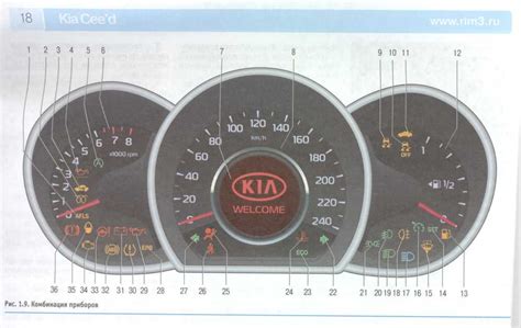 Перечень значков на панели приборов Киа Рио: