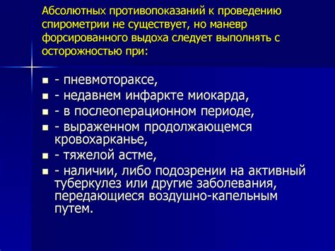 Показания и противопоказания для проведения спирометрии