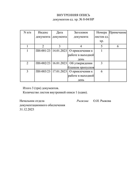 Порядок заполнения описи по личному составу