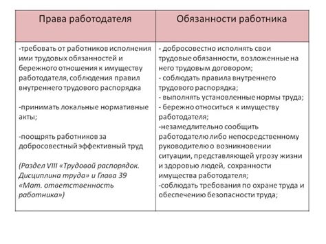 Права и обязанности работодателя и работника