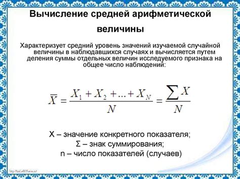 Формула вычисления среднего арифметического